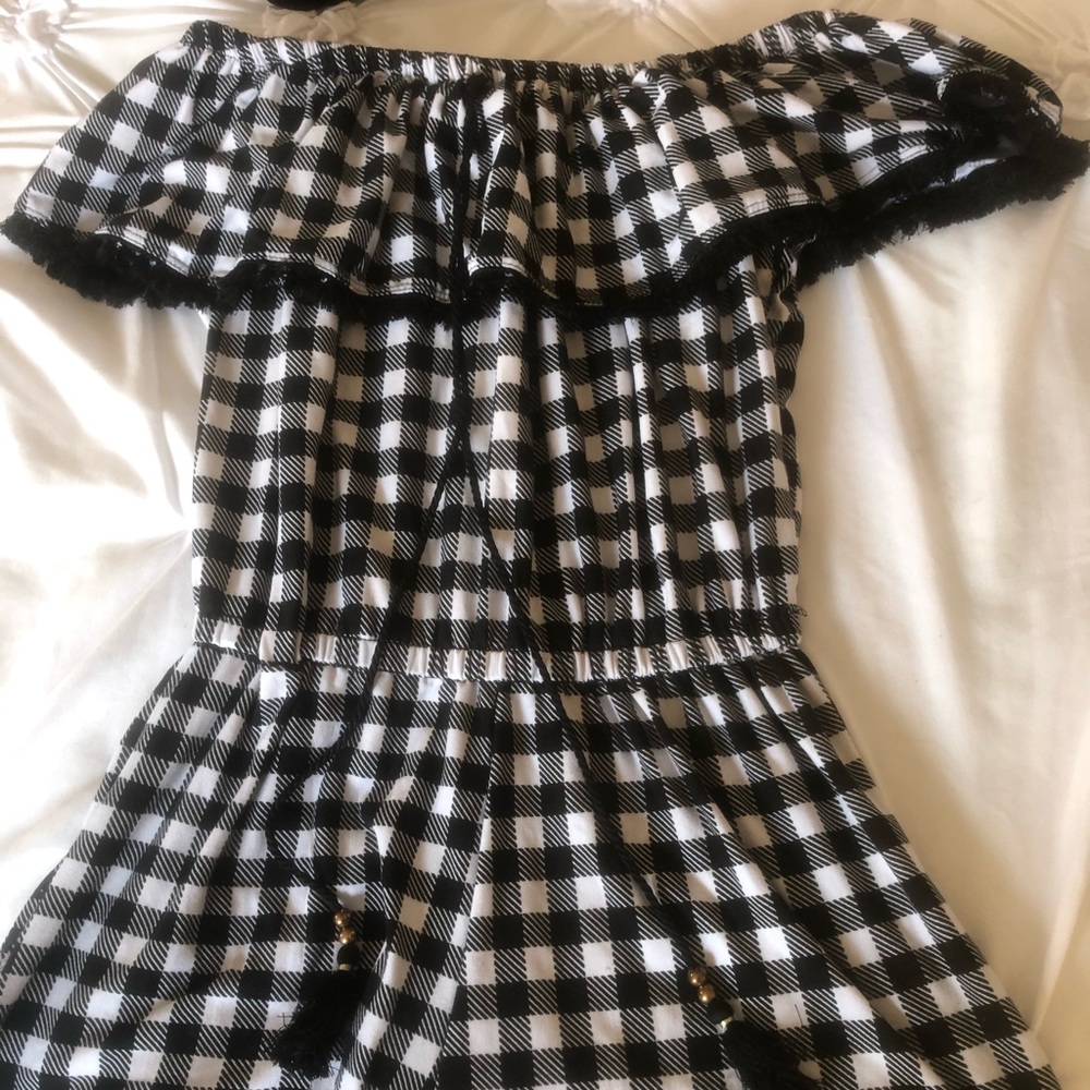 Plaid black and white romper